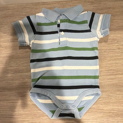 Gymboree Baby Boys 6-9M Blue Green Striped Cotton Collared Button Snap One-Piece