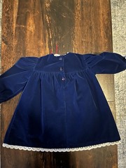 Vintage Allison Ann Navy Blue Velvet Lace Bow A-Line Dress 18M Long Sleeve