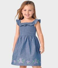 Homegrown by Gymboree Newborn Floral Chambray Smocked Dress Up to 7 lbs NWT