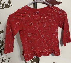Okie-Dokie Girls 4T Red Hearts Stars Long Sleeve Knit T-Shirt Ruffle Glitter