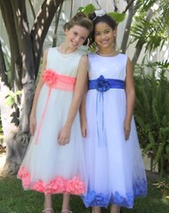 Wedding Pageant Floral Rose Petals White Flower Girl Dress Graduation Tulle #007
