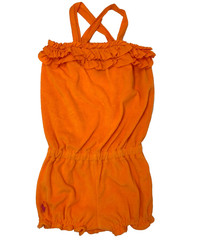 Ralph Lauren Baby Girls 9 Months Orange Terry Ruffle Romper with Pink Logo