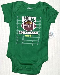 UNBRANDED creeper green/white/brown LINEBACKER motif size NEWBORN