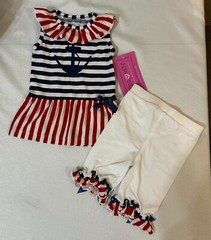 Red, White & Blue Baby Girl 2 pc outfit nautical bows 12-18 mo. & 18-24 mo. NWT