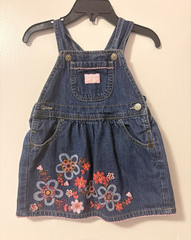 OshKosh B’gosh Girls 24 Months Blue Denim Overall Dress Floral Embroidered