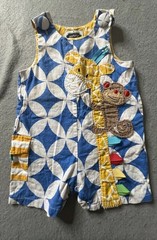 Mudpie Boys Girls Fabric Shortalls 6-9 Months Giraffe Monkey Blue White Yellow
