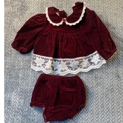 Memories by Jo Lene Vintage Burgundy Velvet Lace Baby Outfit Set 6-9M Pageant