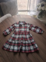 Old Navy Girls 4T Plaid Flannel Shirt Dress Long Sleeve Collared Button