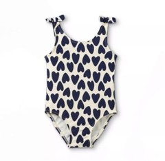Toddler Girls Heart Print One Piece Swimsuit by Cat & Jack “Navy” ~ Size 2T