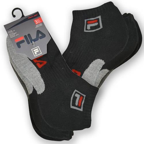 3 Pairs Fila Ankle Socks 2 Sizes 6-8 & 9-11 Assorted Black Cushioned+Band NEW