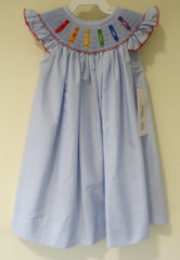 NWT Southern Sunshine Smocked Crayons Bishop Dress Girl’s Size 12 Months