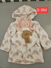 Baby Essentials Plush Hooded Robe Rainbow Elephant Plush Toy Tie 0-9 Months