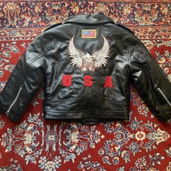 OUTDOOR HABITAT Kids USA Flag Eagle Patch Faux Leather Biker Moto Jacket Size 4T