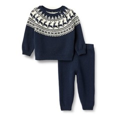 Amazon Essentials x Sofia Grainge Baby Boys’ Sweater Set, Navy Ivory Scenic 2T