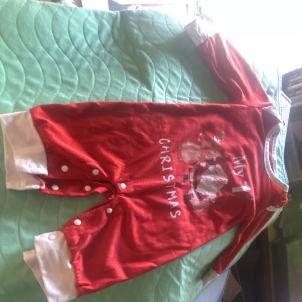 Red White One-Piece Coverall Long Sleeve Santa Claus Christmas 0-3 Months
