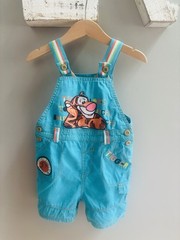 Vintage Disney Baby Tigger Blue Overall Shortall Romper / 12-18 mos