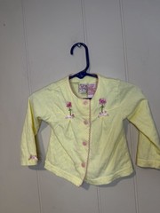 Little Lindsey Baby Girls 0/6 M Yellow And Pink Cardigan Floral Bows VTG cute