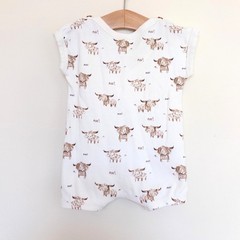 Next Baby Romper White Highland Cow Moo Print Short Sleeve One Piece 3-6 Months
