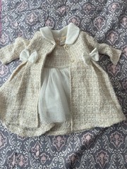 Nannette Girls 0-3M Beige/Ivory 2pc Tulle Dress & Coat Set Bow Button