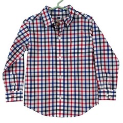 NWT Janie and Jack Boys 3T Red Navy Blue White Plaid Button Down Shirt Preppy