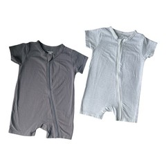 Teach Leanbh Unisex Baby Romper 2 Pack 6-12M Gray Stripe Cotton Spandex Zip EUC