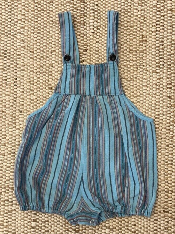 Vintage Guatemalan Child Toddler Romper Overall 2T Unisex Y2K Turquoise Stripe