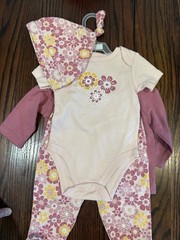 MiniBean 4 Pc Hearts Made with Love Set 3-6 Mos Pink Prints