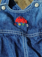 GYMBOREE OVERALLS VINTAGE 2001 LIGHTWEIGHT DENIM 0-3 MONTH~CAR THEME,SNAPS RARE