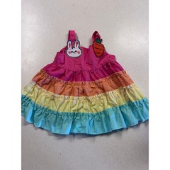 SHEIN Kids Rainbow Tiered Ruffle Bunny Carrot Patch Dress Pink Orange Yellow 68
