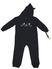 Cat & Jack Baby Black Cat Hooded Romper Halloween Costume NWT Cozy