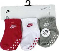 Nike Baby 3 Pk Multicolor Ankle Cotton Embroidery Swoosh Gripper Socks 12-24 Mo