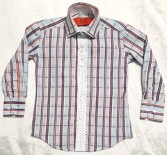 NWOT ELIE BALLEH Milano Italy Sz2T Button-Down Dress Shirt Stripe/Polka Dot Trim