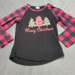 Boutique Shirt Girls 5 Red Black Comfort Stretch Merry Christmas Size Medium Top