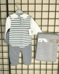 NEW NWT 2 piece Gray PLUSH SOFT Thick Knit Outfit/Hat & Blanket Layette Set 3-6M