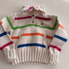 VTG Ralph Lauren 2T Multi Color Stripe Cotton Knit Snap Mock Neck Sweater Preppy