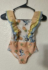 Bluey Girls 5T One Piece Swimsuit Ruffle Trim Bluey Bingo Pineapple