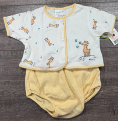 Baby Boy Clothes New Vintage Carter’s 0-3 Month Yellow Giraffe Emu Outfit -Stain