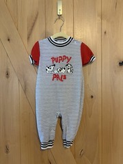 Vtg Puppy Pals Dog Baby Romper 12 Months Football Colorblock Stripe Dalmatian