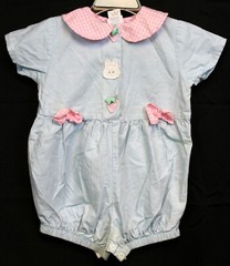 Vtg 90s Buster Brown Easter Romper Blue Pink Gingham Bunny sz 18m Collar Bows