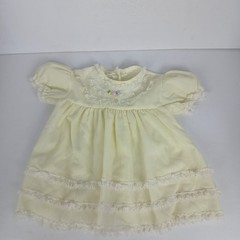 Vintage Style Baby Girls 12 Months Light Yellow Lace Ruffle Dress Puff Sleeve