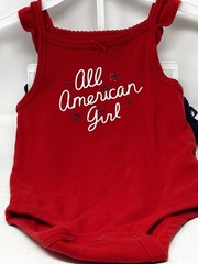Carter’s All American Girl 6 mos Red one snap top Blue/white Stars Ruffle Bottom