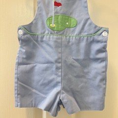 Little English Embroidered Golf Jon Jon Shortalls Romper Blue Boys SZ 12 Months