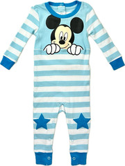 Disney Store Baby Blue Cotton Mickey Mouse One Piece Stretchie Pajamas Sz 9-12 M