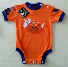 HALLOWEEN Baby One Piece Romper ORANGE PUMPKIN Cat Bat Embroidery 6 Months NWT