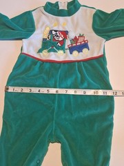 VTG Velour 90s Christmas Footed One Piece Sleeper Outfit Dog In Caboose Green