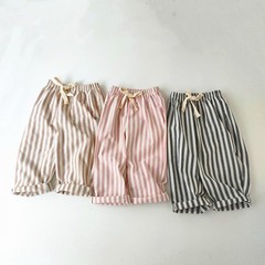 Children’s Clothing Vintage Linen Cotton Stripe Pants Baby Boy Girl Casual Short