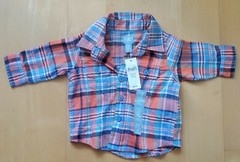 Baby Gap Boys Coral & Blue Plaid Long Sleeve Button-Down Shirt 3-6 Months NWT