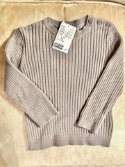 H&M Baby Ribbed Knit Sweater 12-18M Taupe Neutral Button Shoulder Cotton NWT