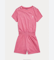 Polo Ralph Lauren Girls Pink Cotton Jersey Romper Logo Button Short Sleeve 3T