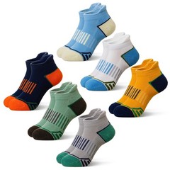6 Pairs Kids Boys Ankle Socks, Athletic, Half Cushioned, Low Cut, Cotton